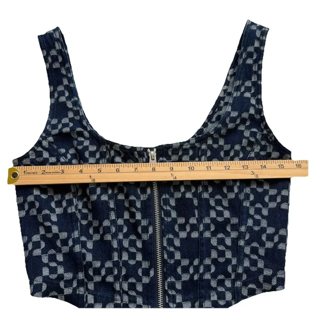 NWT Simkhai Krista Denim Corset Top Womens 6 Zip Front Structured Blue Bustier